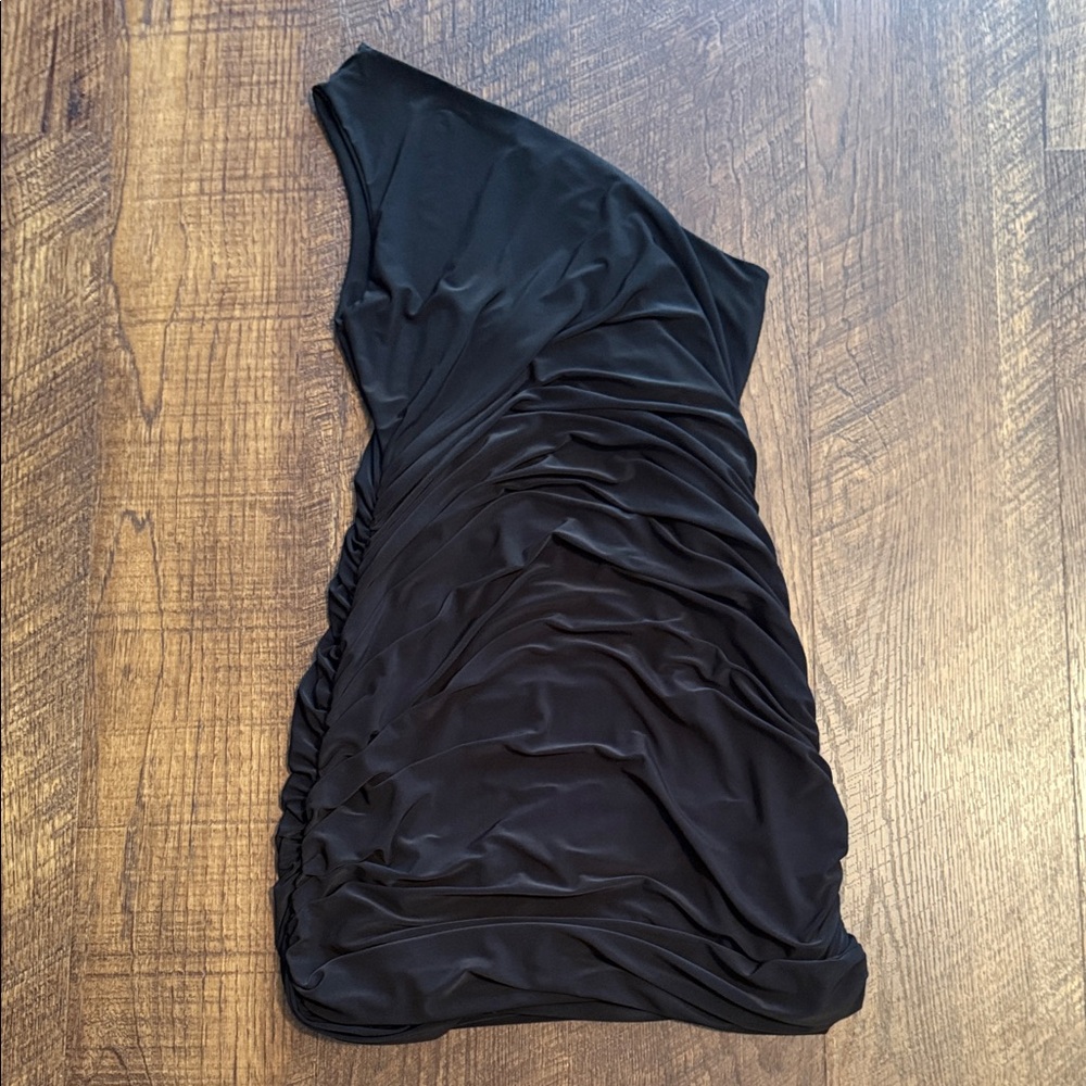 Nasty Gal Black One-Shoulder Dress with Ruched Detail